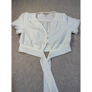 BCBGeneration Womens White Textured V-Neck Button Front Tie Hem Crop Top Size S